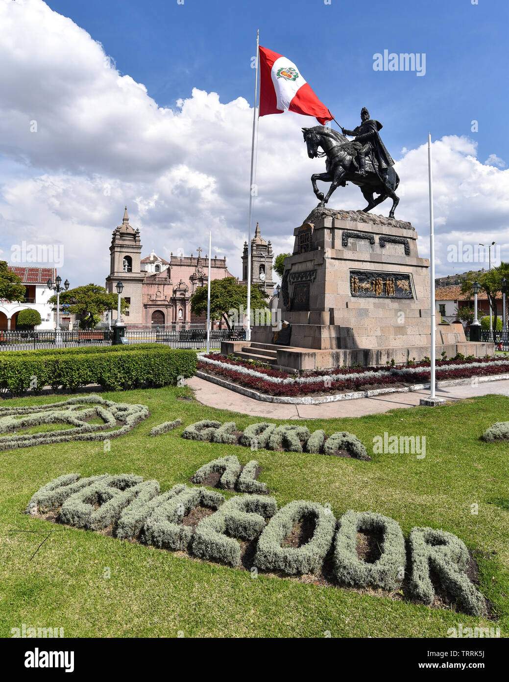 View of the cathedral and the Plaza de Armas in Ayacucho, Peru Stock Photo