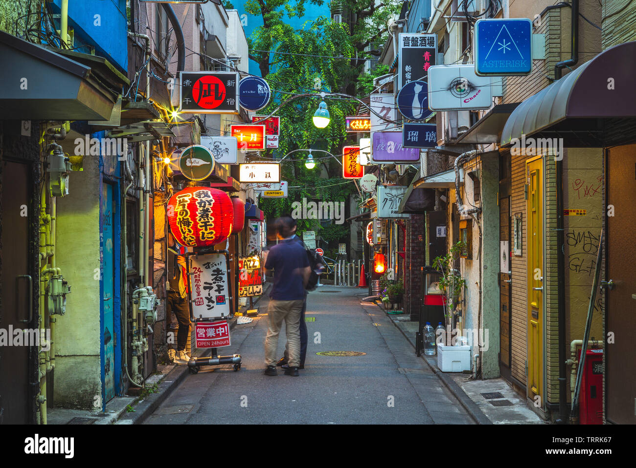 Tokyo, Japan - June 11, 2019: night scene of Shinjuku Golden Gai, There are over 200 tiny shanty-style bars, clubs and eateries, and famous for the ni Stock Photo