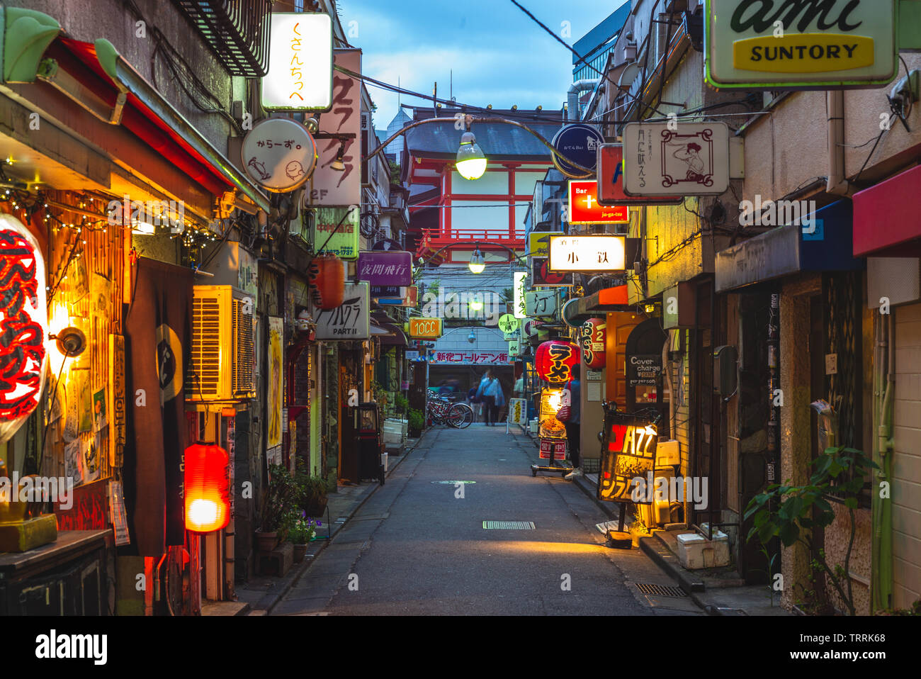 Tokyo, Japan - June 11, 2019: night scene of Shinjuku Golden Gai, There are over 200 tiny shanty-style bars, clubs and eateries, and famous for the ni Stock Photo