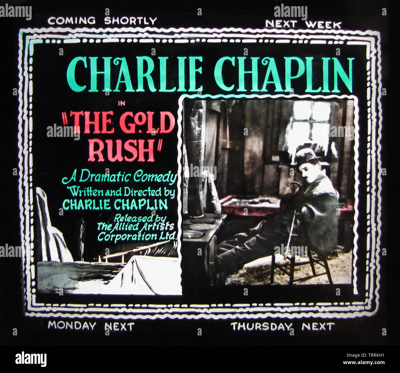 Charlie Chaplin, The Gold Rush, forthcoming attraction cinema advertisment Stock Photo