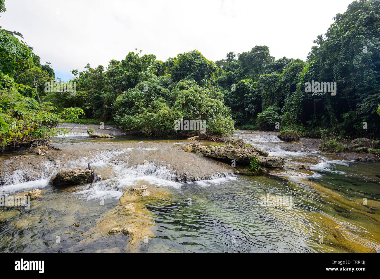 Scenic view of a series of waterfalls on the Rarru Rentapao River near Port Vila, Efate Island, Vanuatu, Melanesia Stock Photo