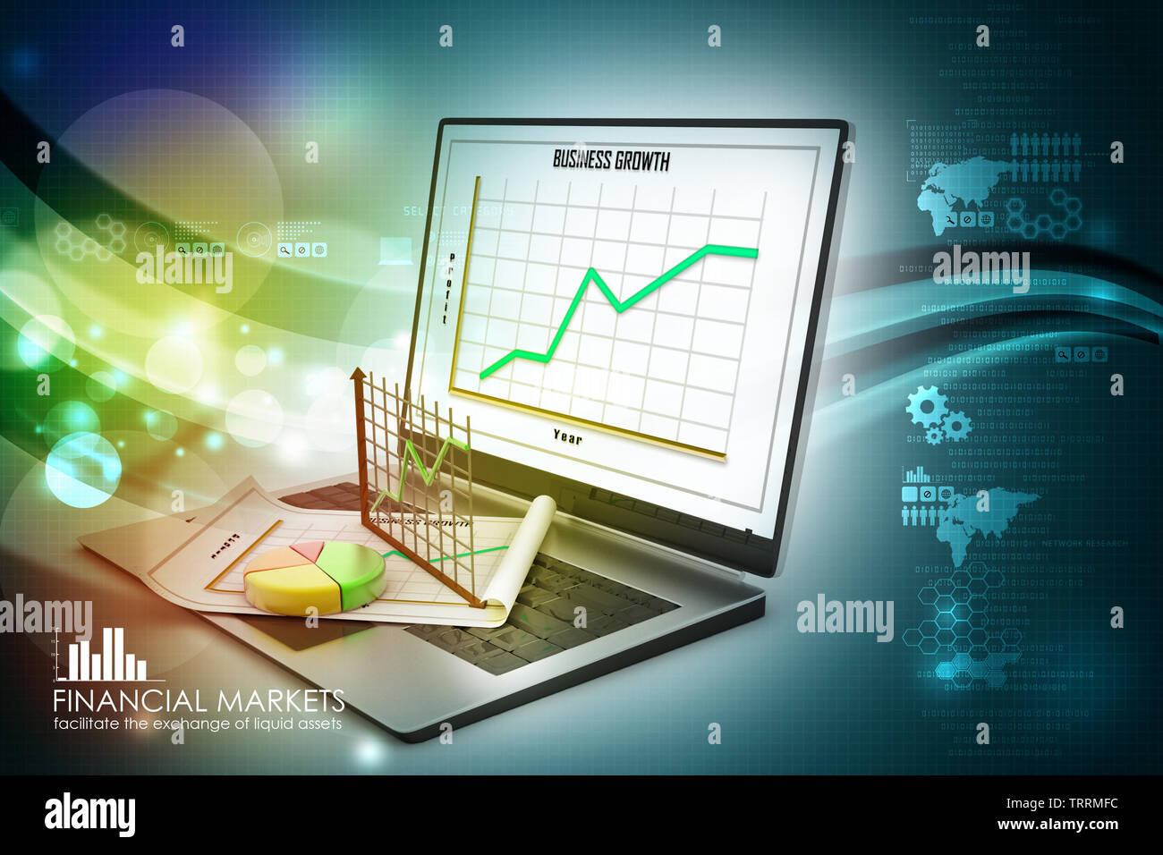 Laptop showing a financial report Stock Photo - Alamy