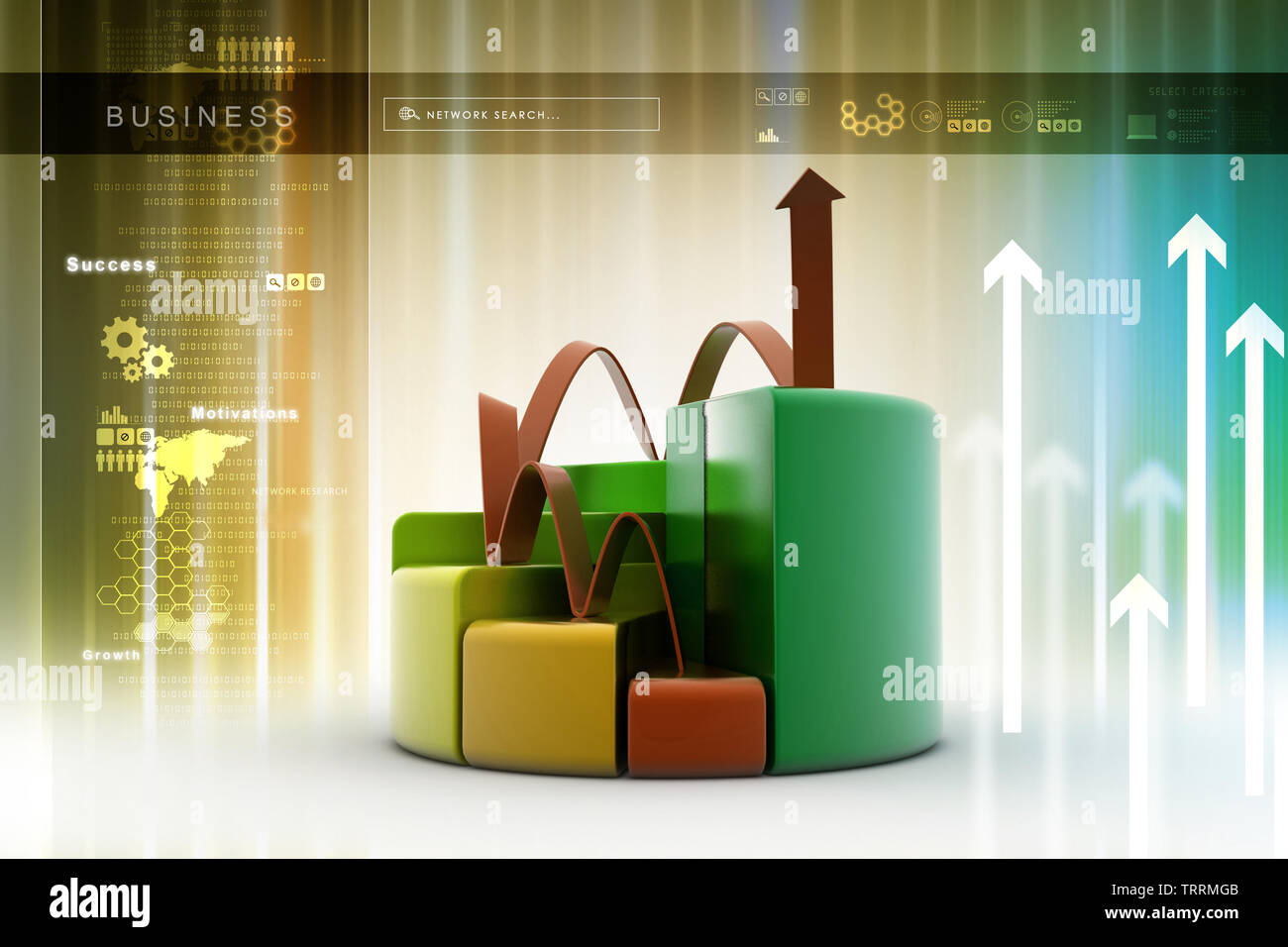 finance pie and bar chart graphs with growing arrow Stock Photo - Alamy