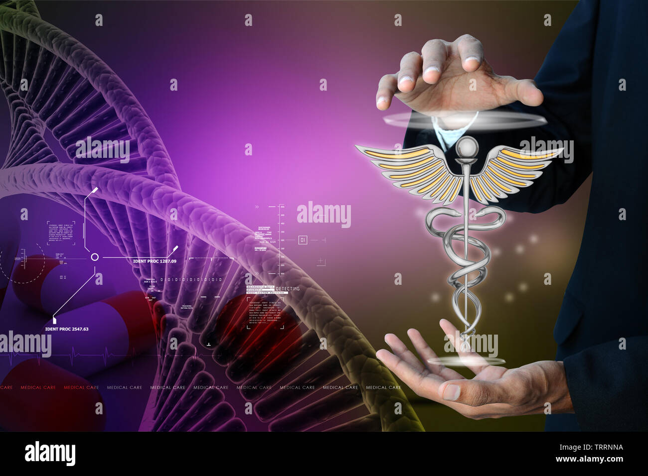 Man showing caduceus medical symbol Stock Photo - Alamy