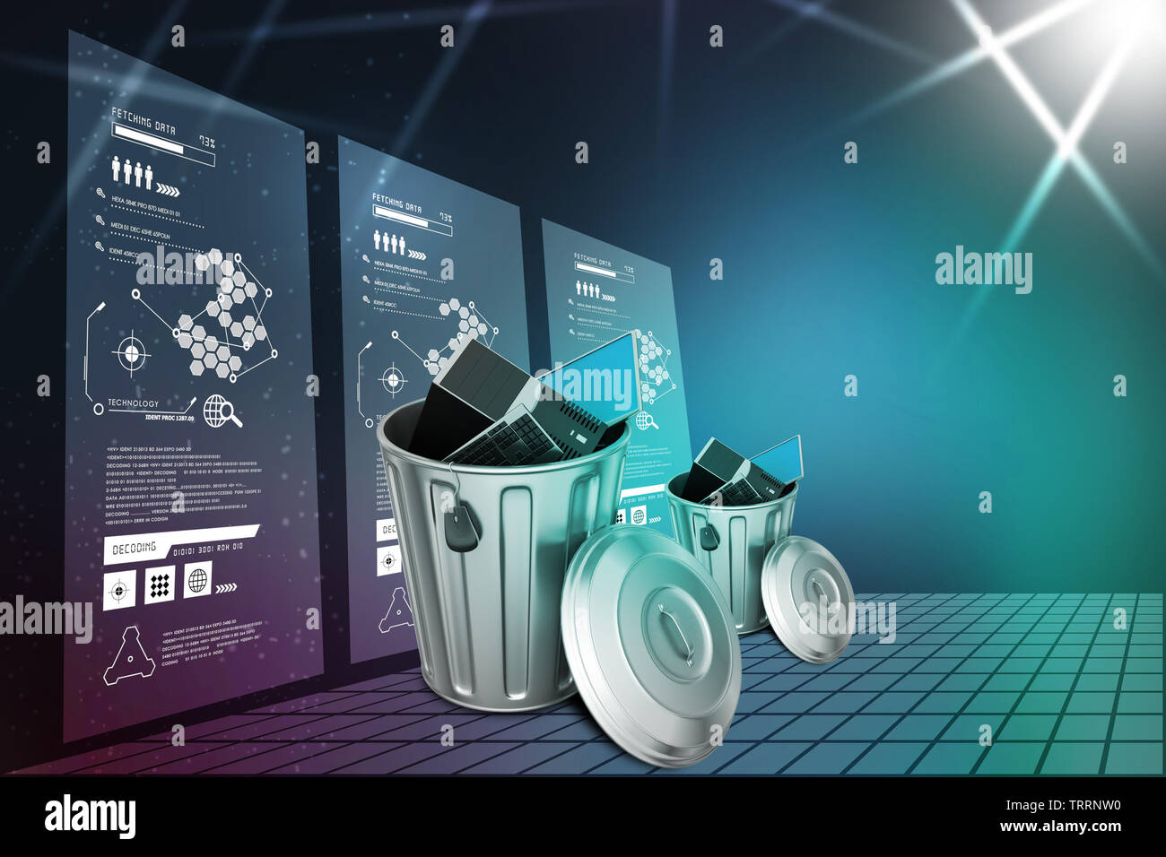 Laptop in trash bin Stock Photo Alamy
