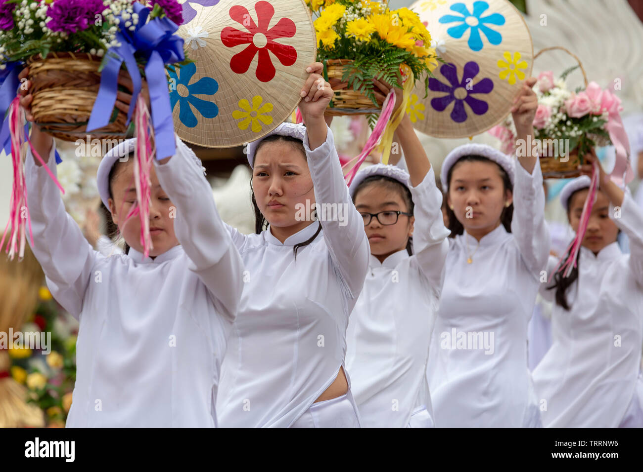 New Orleans, Louisiana - Mother's Day is celebrated with a procession, and flower dance, and mass at Our Lady of Lavang Mission. The church serves Vie Stock Photo