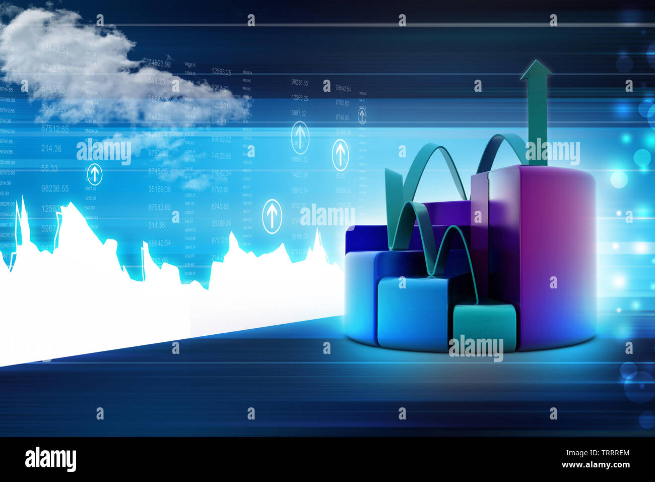 finance pie and bar chart graphs with growing arrow Stock Photo - Alamy
