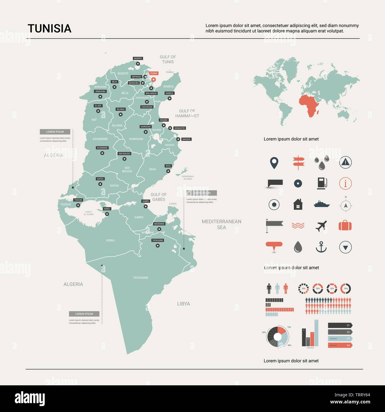 Vector Map Of Tunisia Country Map With Division Cities And Capital Vector Map Of Tunisia Country Map With Division Cities And Capital Tunis Political Map World Map Infographic Elements TRRY64