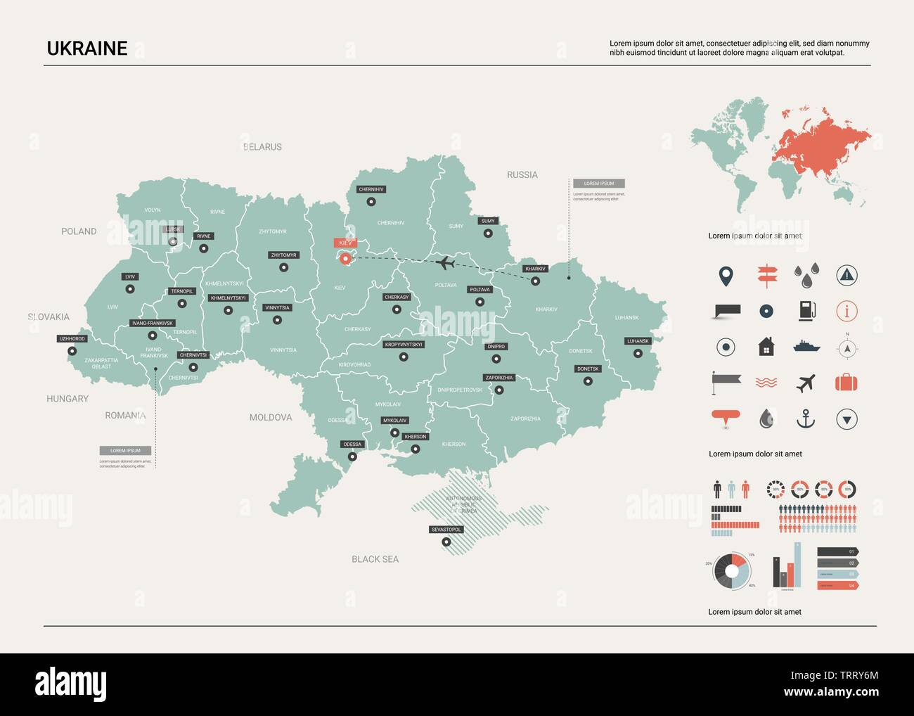 Vector Map Of Ukraine Country Map With Division Cities And Capital Kiev Political Map World Map Infographic Elements Stock Vector Image Art Alamy