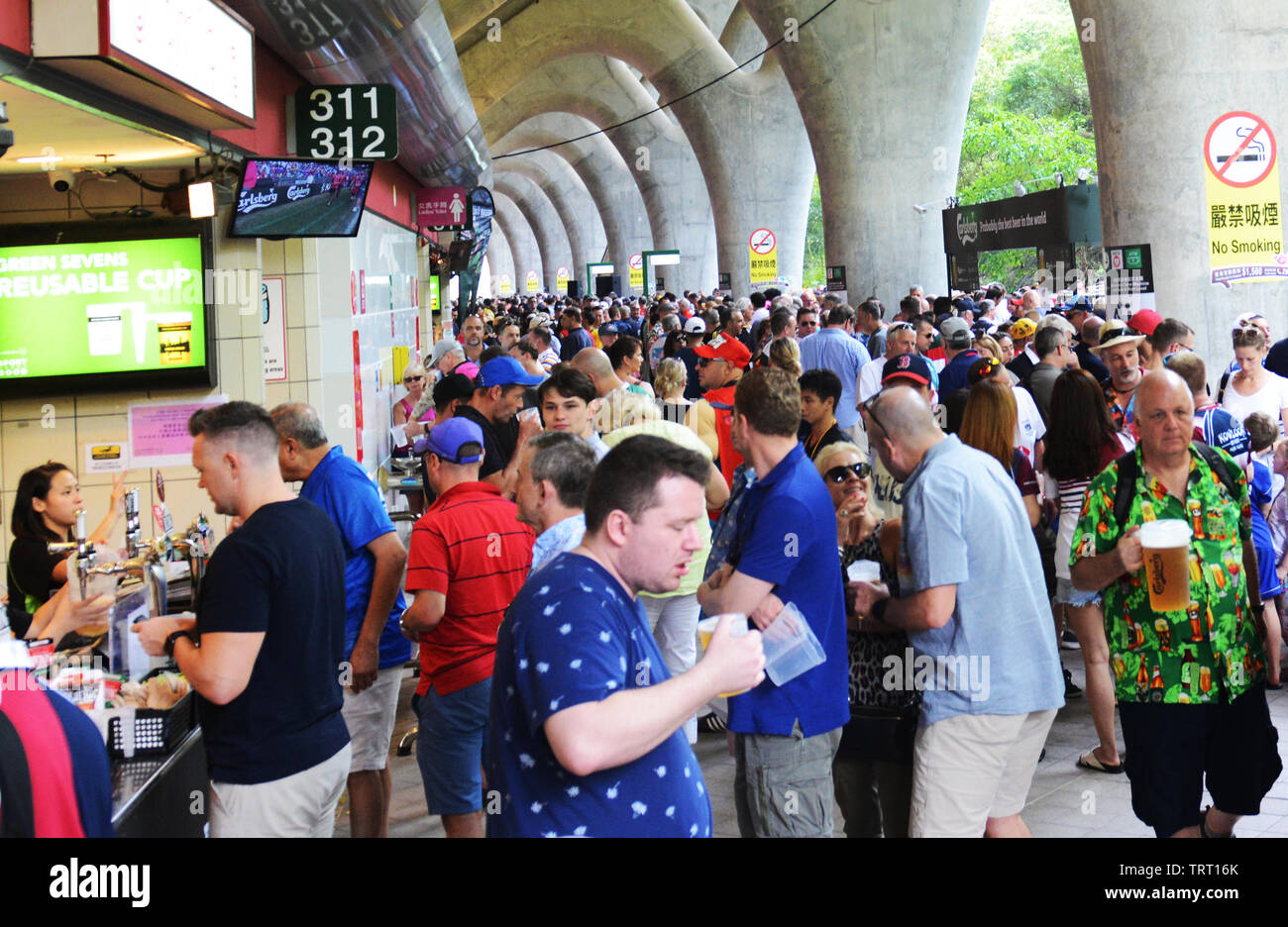 Beer and lunch break at the Hong Kong Rugby Sevens series. Stock Photo