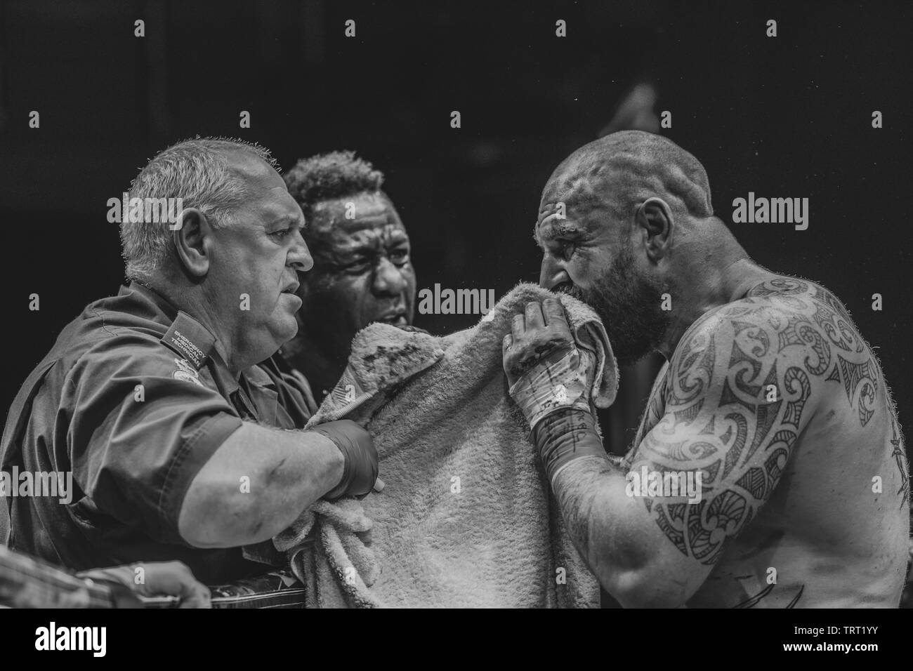 BKB17(bare knuckle boxing) match Dave Thomas(red) vs Mason Shaw(blue)  ,where he wins in the 3rd round Held in London the indigo arena The  O2,08/06/19 Stock Photo - Alamy