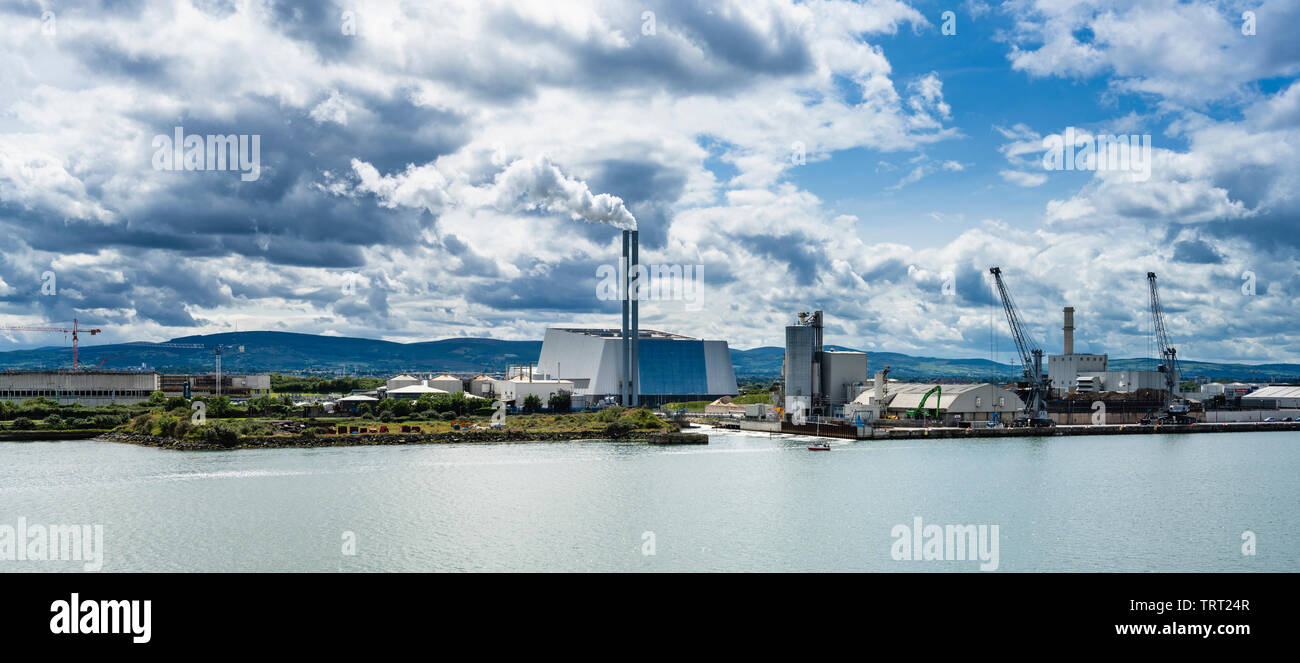 The Dublin Waste-to-Energy Facility is an incinerator on the Poolbeg Peninsula on the south bank of the River Liffey, near its mouth, Dublin, Ireland Stock Photo