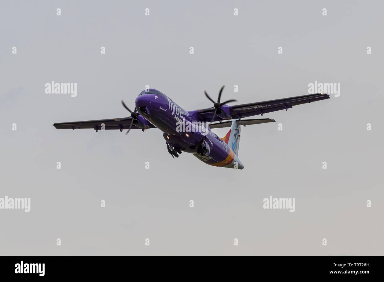 Flybe ATR72 Operated by Stobartair Taking off from Southend Airport Stock Photo