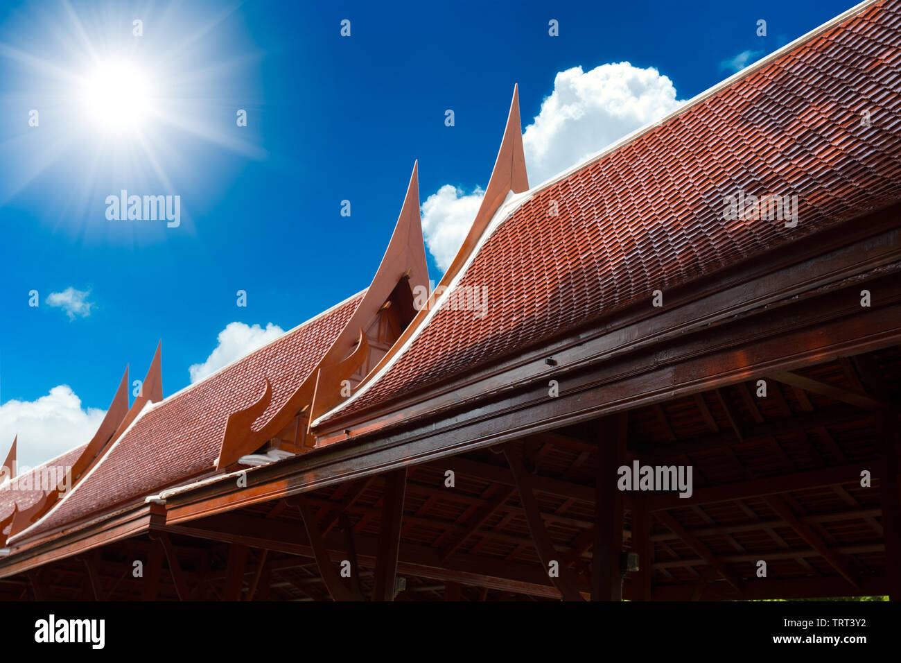 Thai home architecture style of traditional house roof sharp top tip Stock Photo
