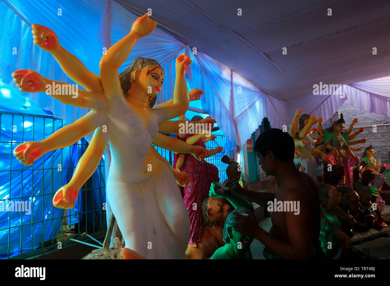 Making clay idol of the Hindu Goddess Durga in Old Dhaka, Bangladesh. Stock Photo