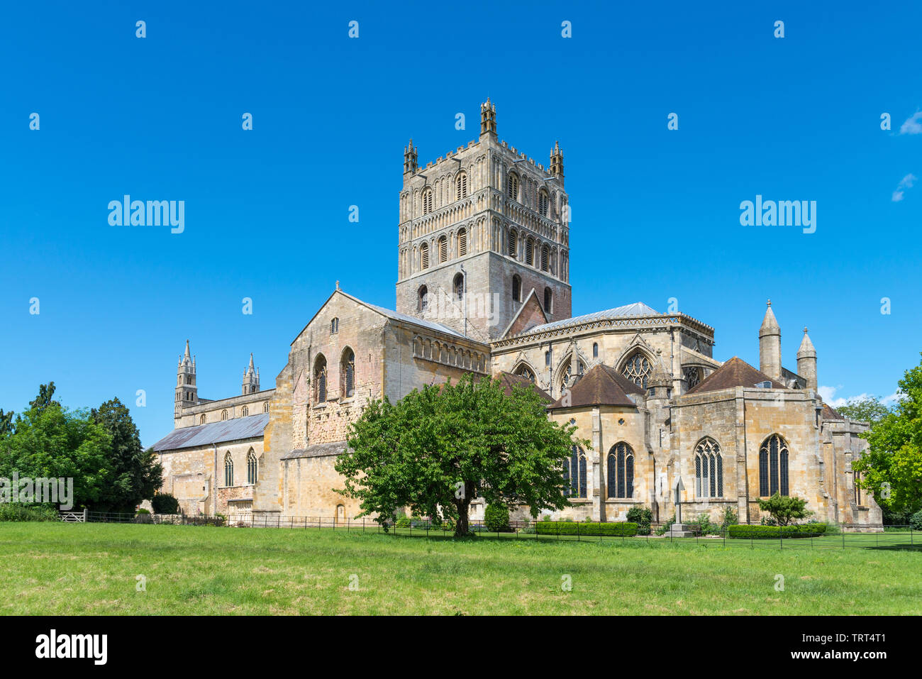 Tewkesbury Abbey, Gloucestershire which has a Norman edifice and romanesque tower Stock Photo