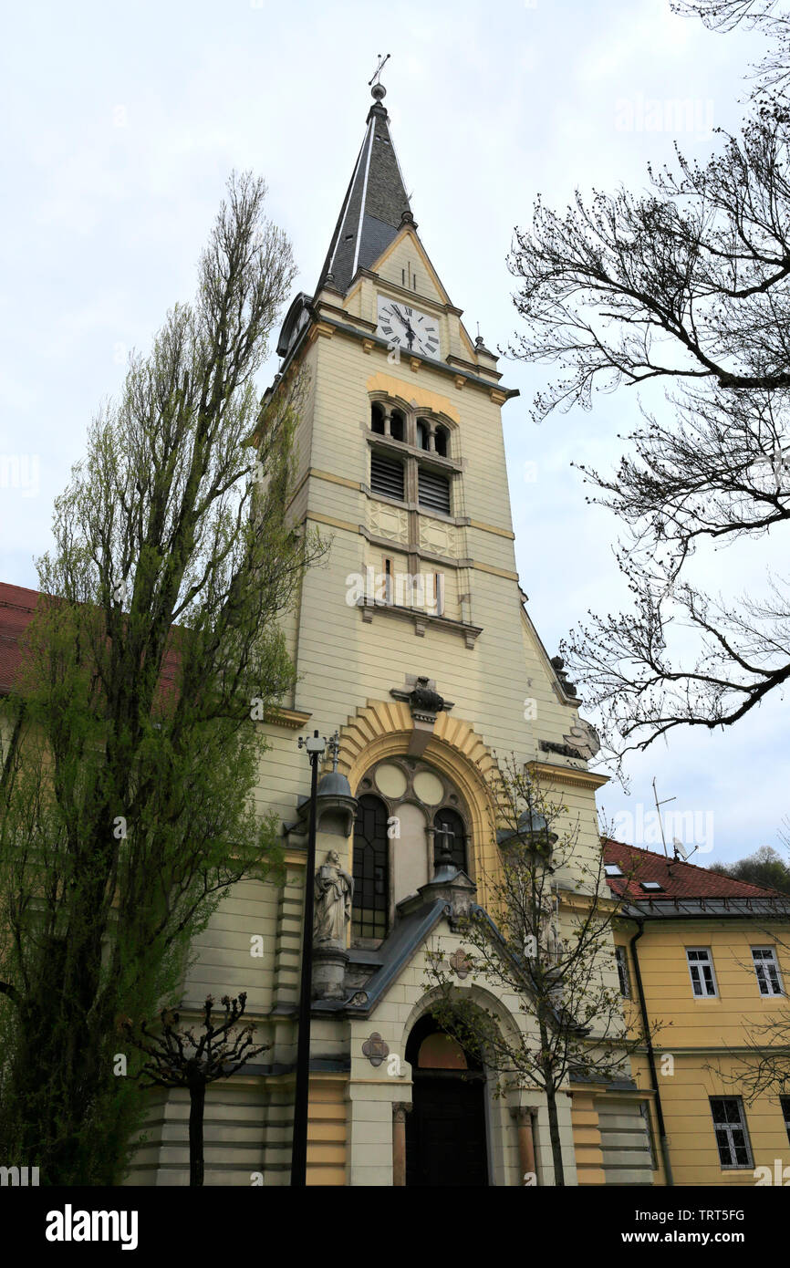 Exterior of St James Parish Church, Ljubljana city, Slovenia, Europe Stock Photo