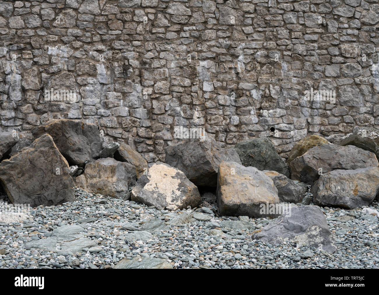 Sea wall at Trearddur Bay, Holyhead, Anglesey, Wales Stock Photo
