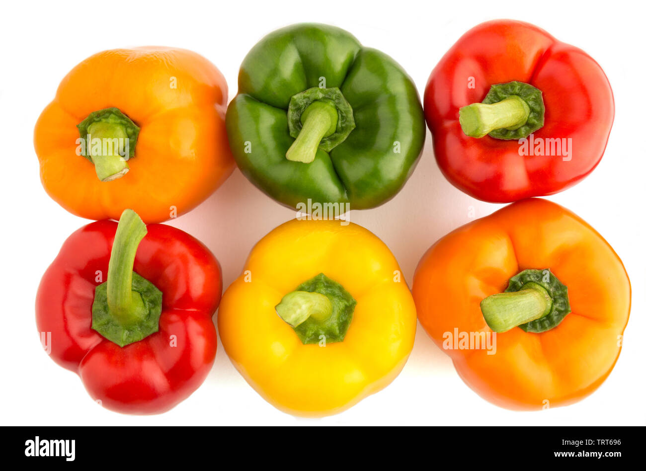 Mixed peppers on white background Stock Photo
