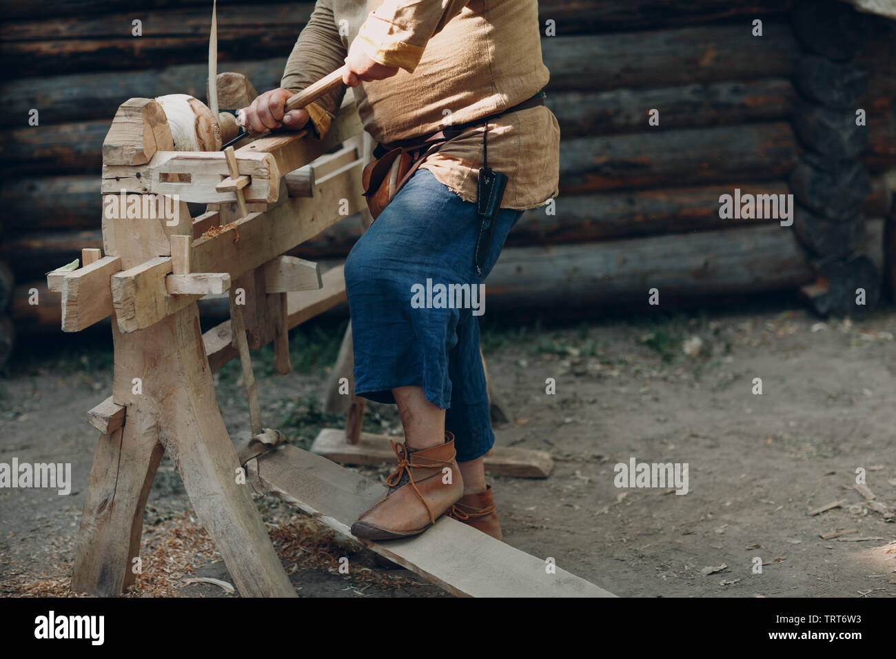 Milling operator turner working on vintage milling machine lathe Stock