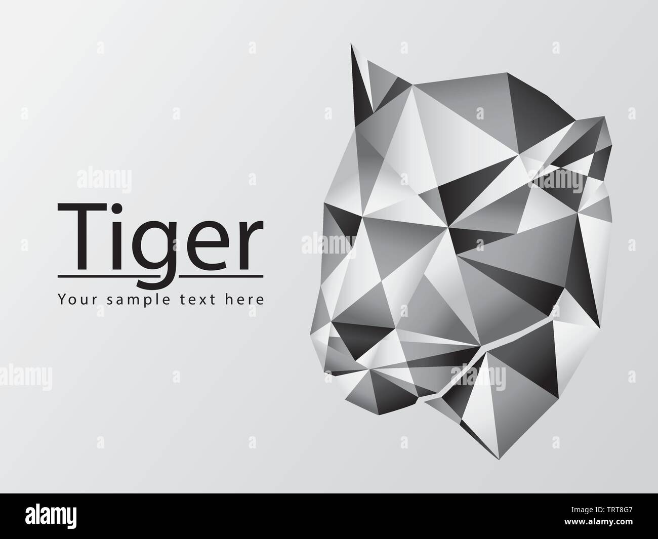 silhouette of tiger head polygonal vector graphic on grey background design with copy space for your text or company logo. geometrical triangle shape Stock Vector