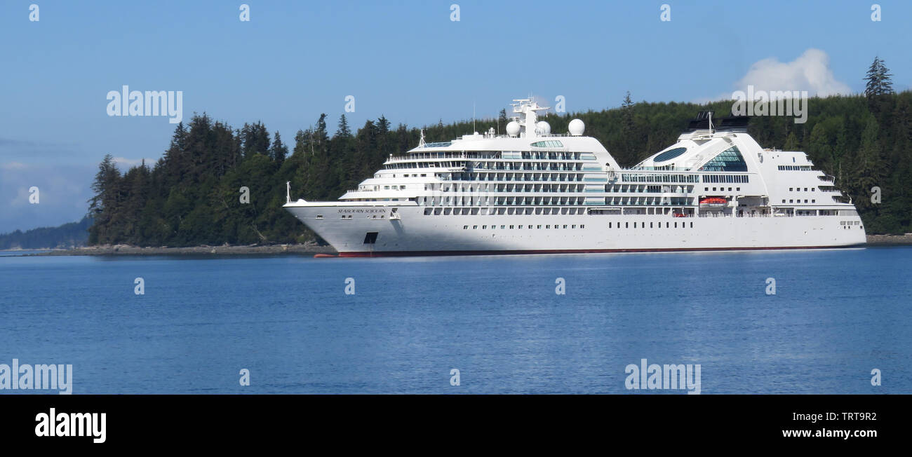 Seabourn Sojourn at Anchor in British Columbia Stock Photo
