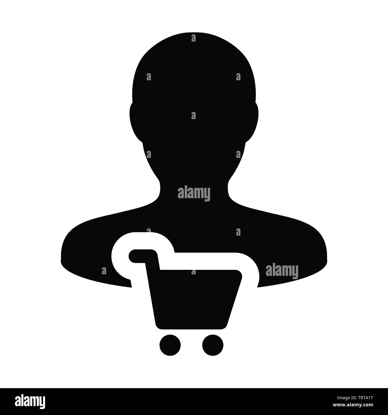 Cart icon vector with male customer person profile avatar symbol for ...