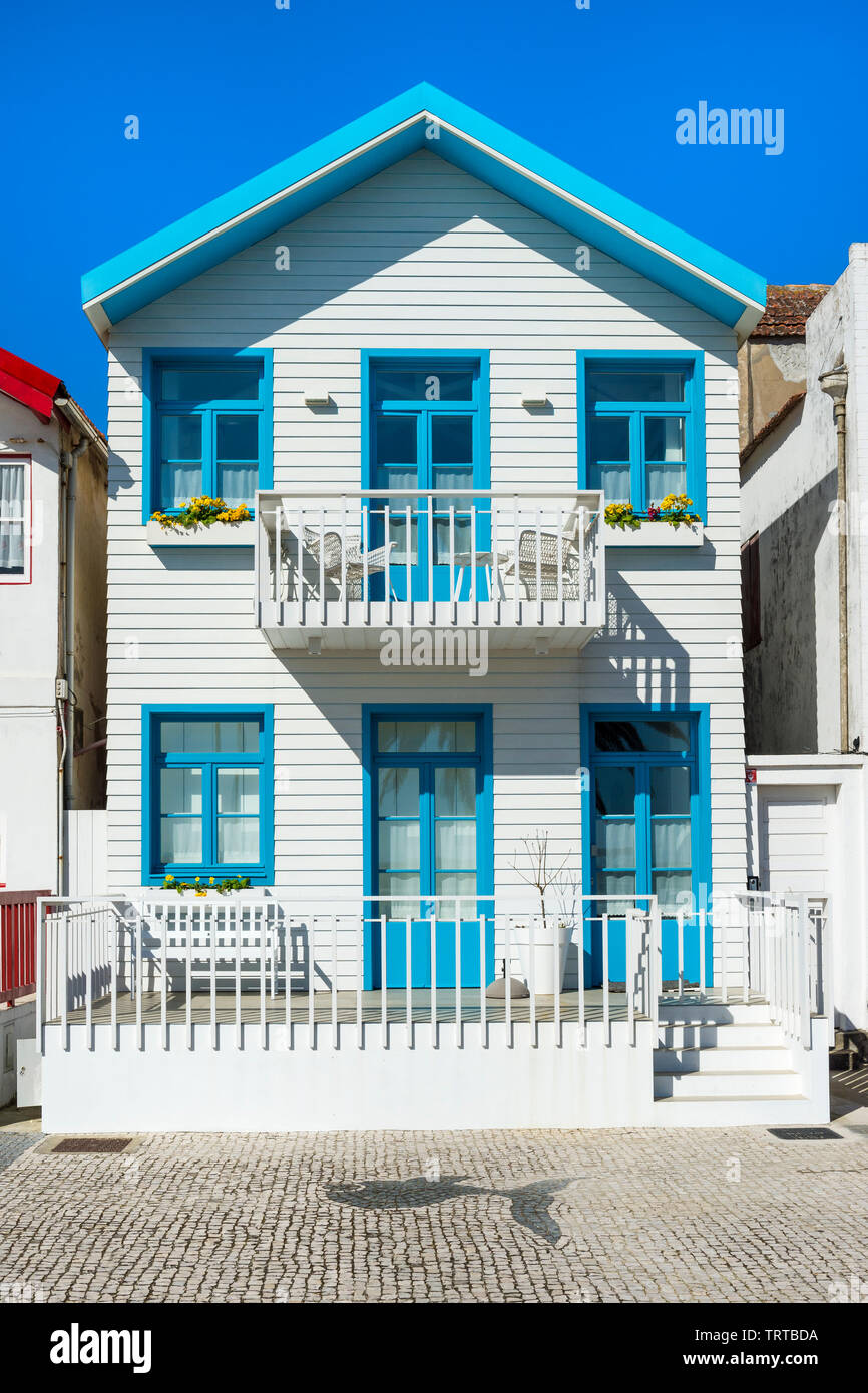 Palheiros typical houses, Costa Nova Beach, Aveiro, Venice of Portugal, Beira Littoral, Portugal Stock Photo