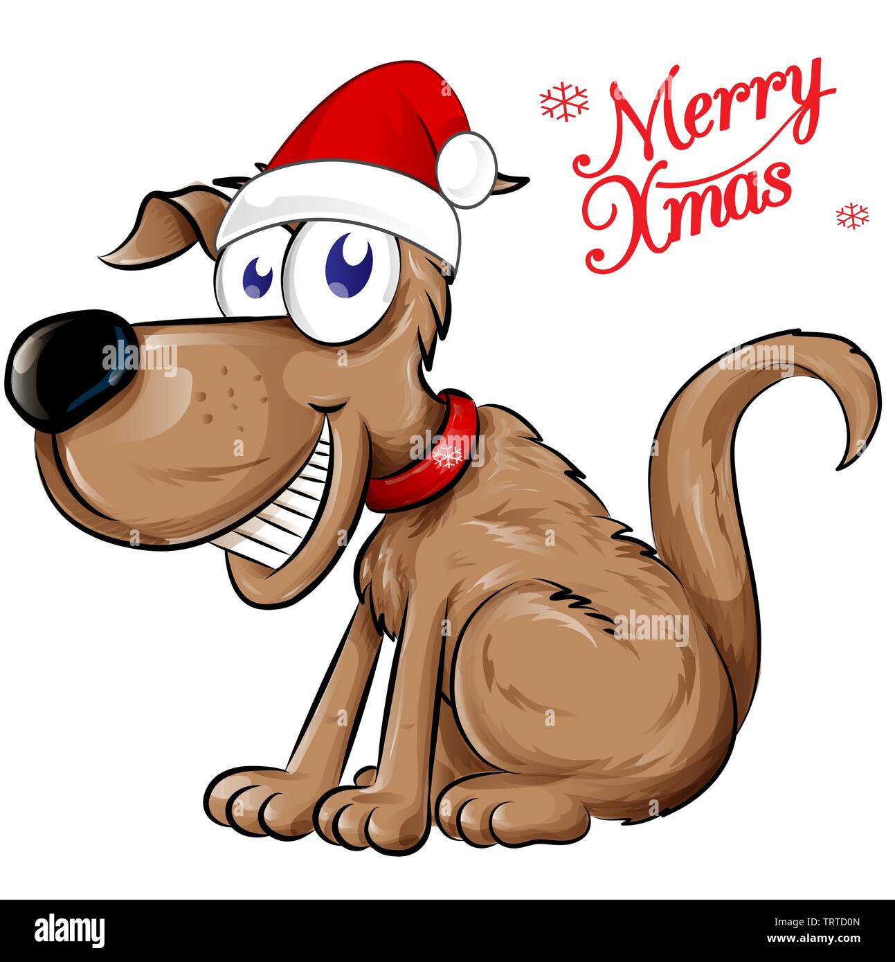 dog Santa Claus with merry christmas text. Isolated illustration Stock