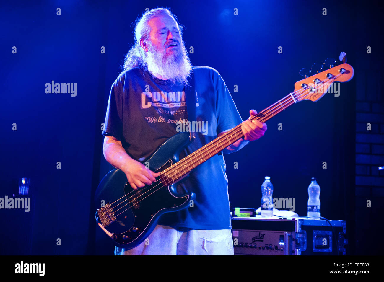 US rock band Meat Puppets in concert at the Brudenell Social Club, Leeds, 10th June 2019. Bass player Cris Kirkwood. Stock Photo