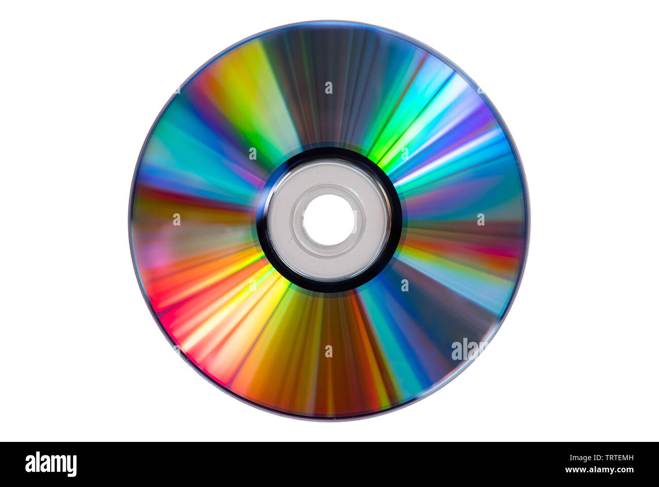 Vintage CD or DVD disk on white background, clipping path. Old circle discs used for data storage, share movies and music Stock Photo