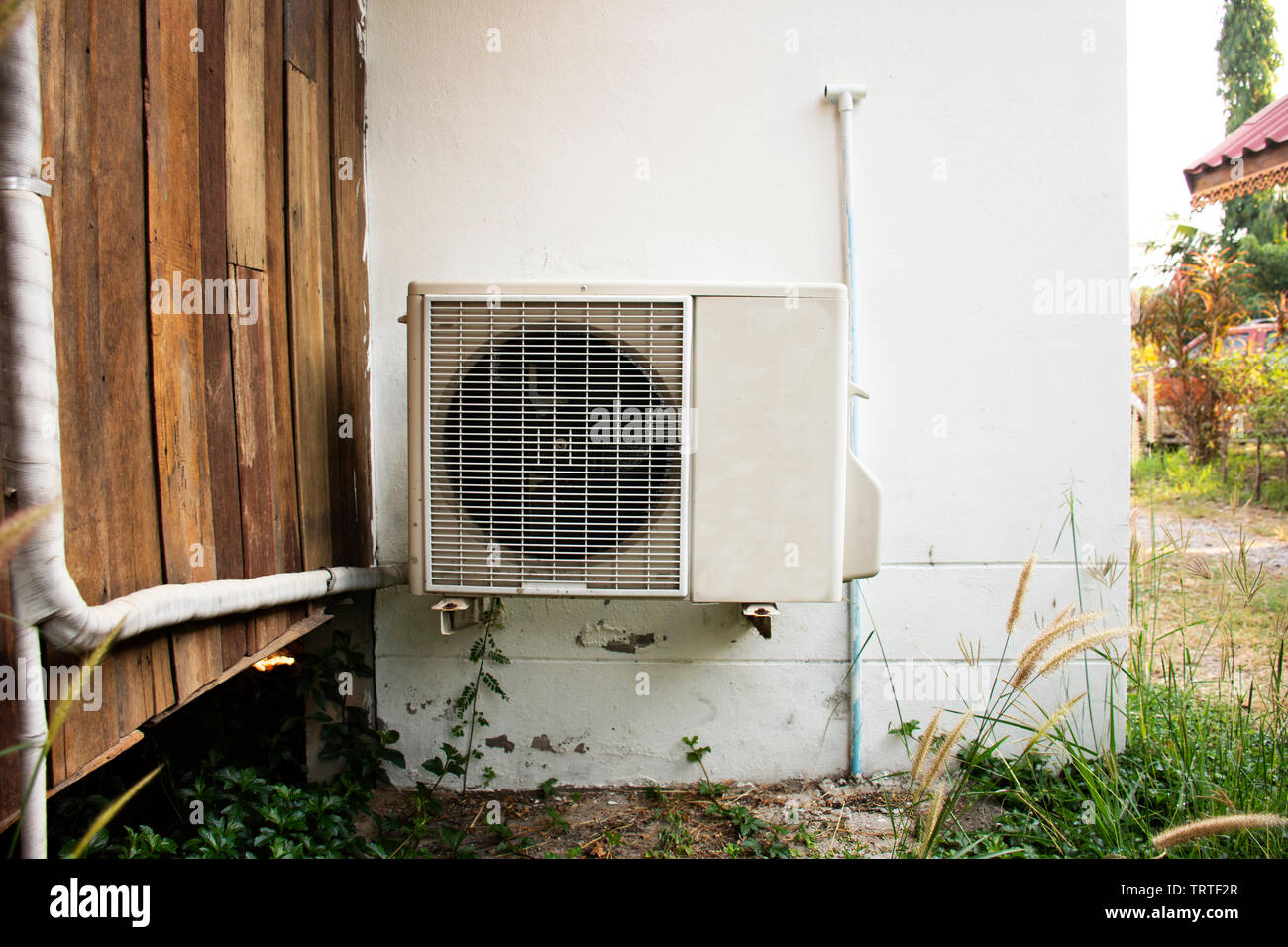 Evaporator Coil & Condenser Coils of air conditioner at outside of