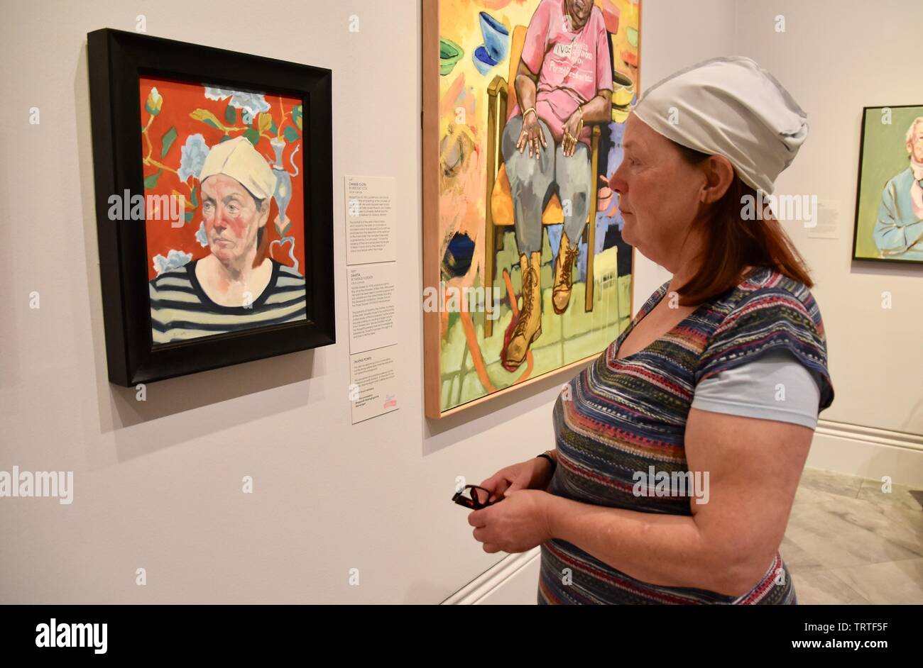 London, UK. Chinese Cloth by Bridget Cox, Model Hilary Lintow. BP Portrait Award 2019 Press View, The Exhibition runs from 13 June to 20 October 2019. National Portrait Gallery, St Martin's Place, London Credit: michael melia/Alamy Live News Stock Photo