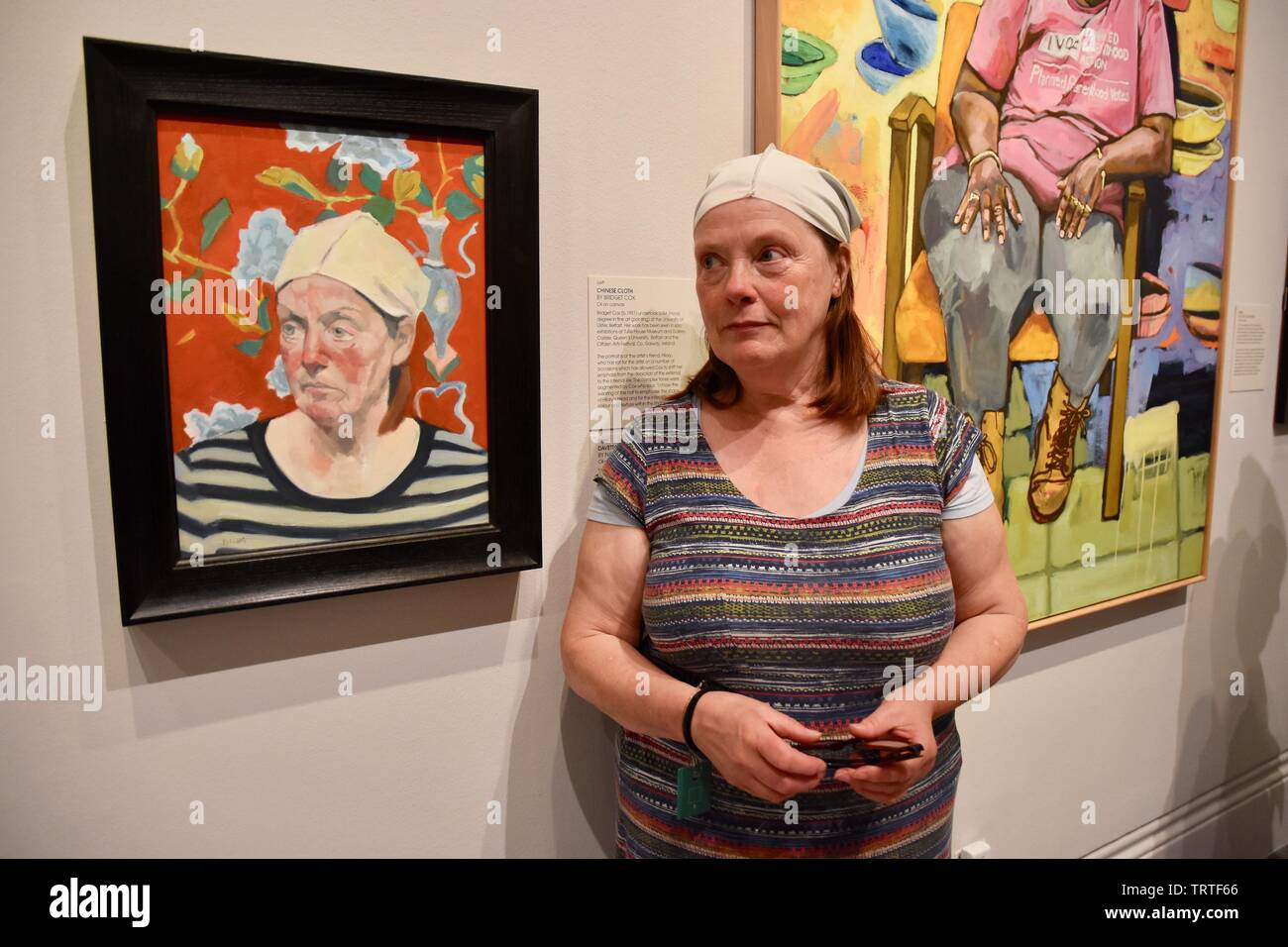 London, UK. Chinese Cloth by Bridget Cox.Model Hilary Lintow. BP Portrait Award 2019 Press View, The exhibition runs from 13 June to 20 October 2019. National Portrait Gallery, St Martin's Place, London. UK Credit: michael melia/Alamy Live News Stock Photo