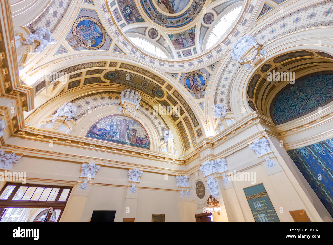 Inside building of Szechenyi Baths in Budapest, Thermal Bath open air