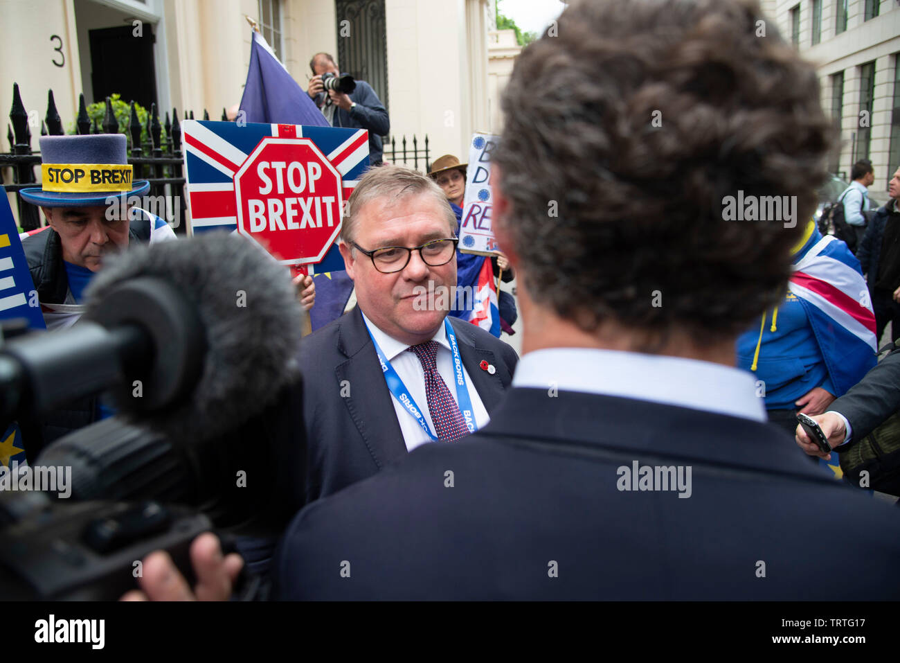 London, UK. 12th June, 2019. Mark Francois MP speaks to media outside ...