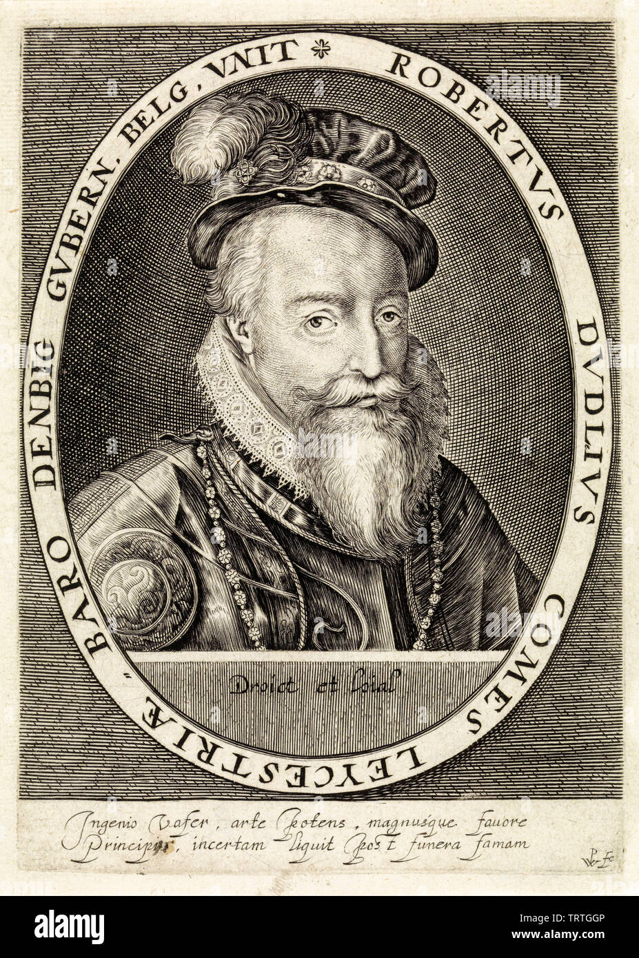 Robert Dudley, Earl of Leicester, 1532-1588, portrait engraving, 1620 Stock Photo