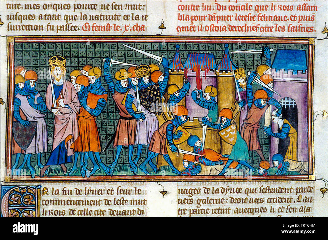 Charlemagne dividing his army into two, illustration, 1332-1350 Stock Photo