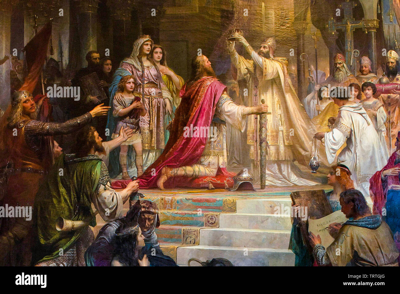 Imperial Coronation of Charlemagne, painting, 1861 Stock Photo