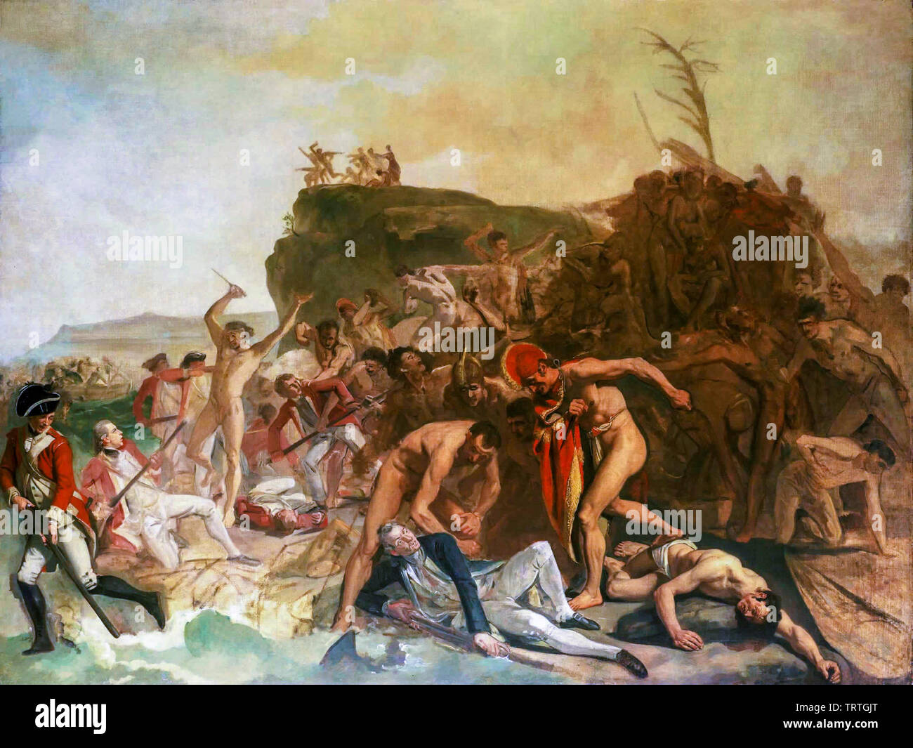 The death of Captain James Cook, 14 February 1779, painting in oil on canvas by Johann Zoffany, circa 1795 Stock Photo