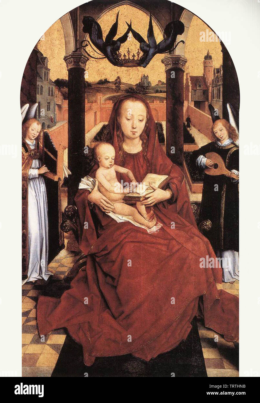 Hans Memling - Virgin Child Enthroned With Two Musical Angels 1467 Stock Photo