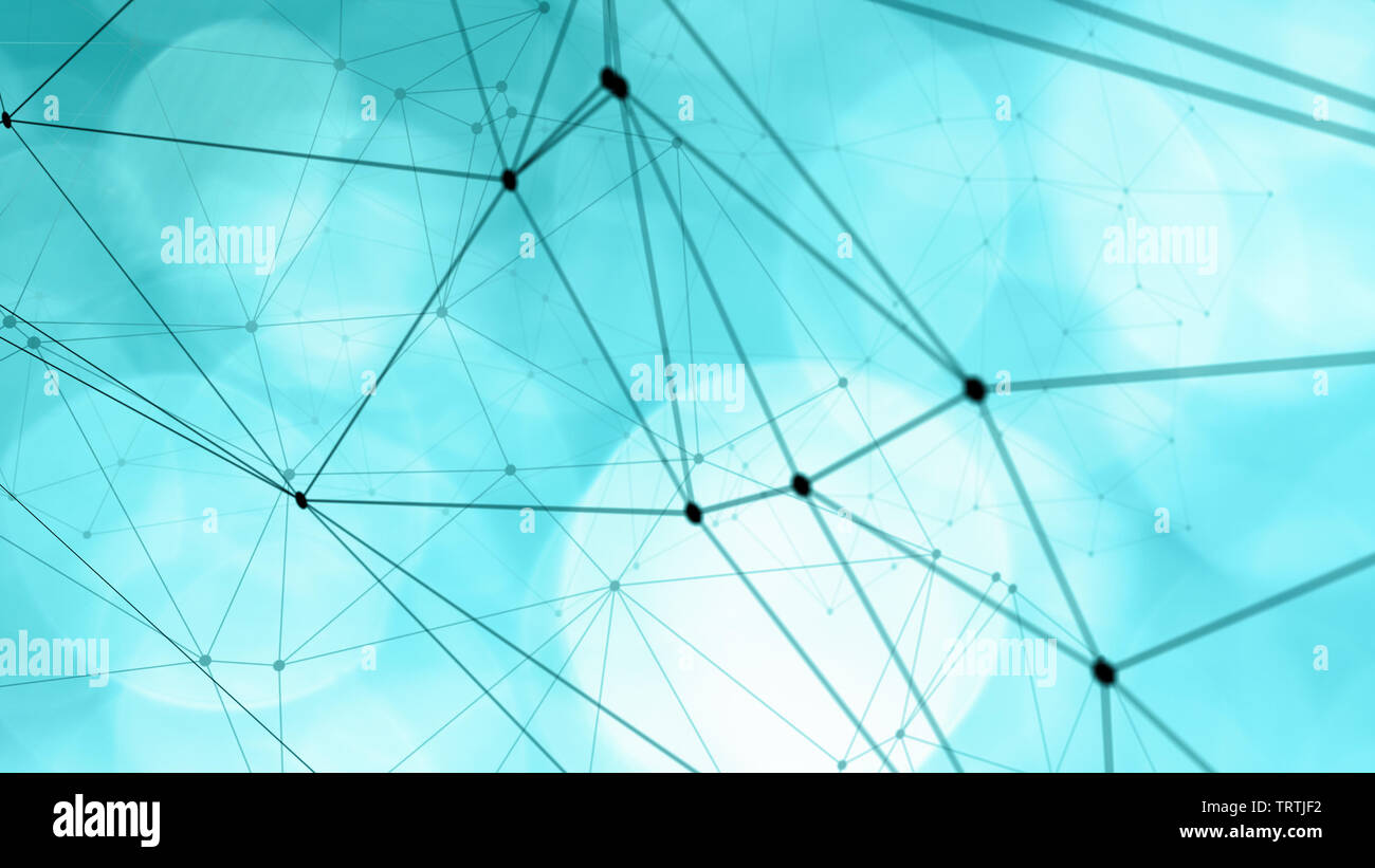 Circles bokeh tech background, dots and lines connection graphic Stock Photo