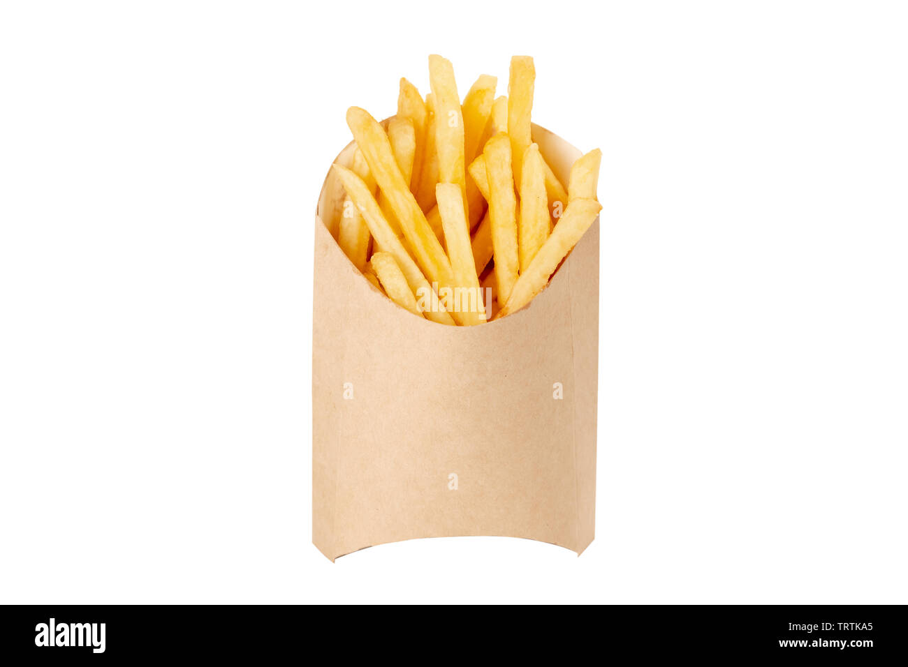French fries in paper disposable tableware on white background isolated Stock Photo