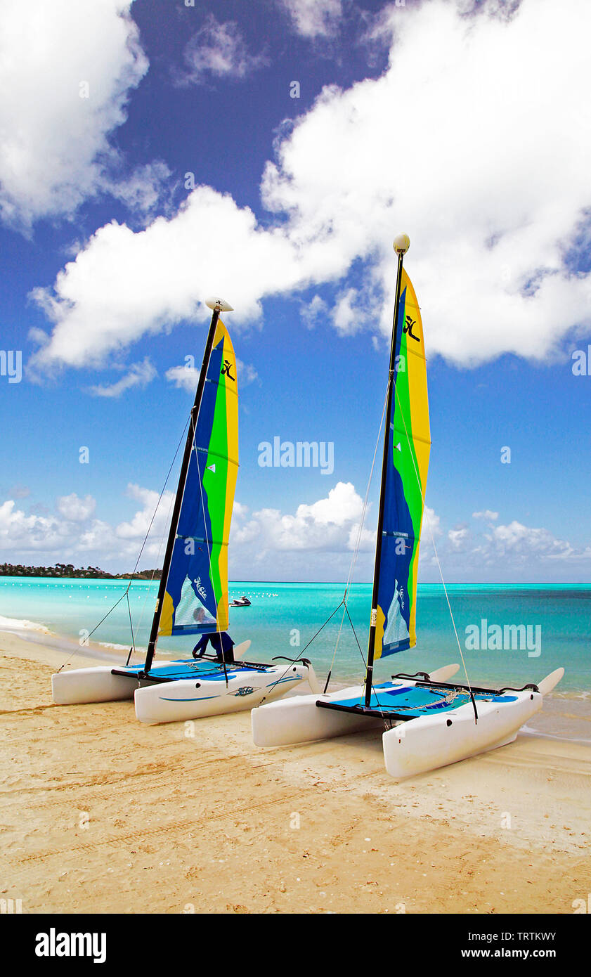 Hobie cats on the beach in Antigua Stock Photo