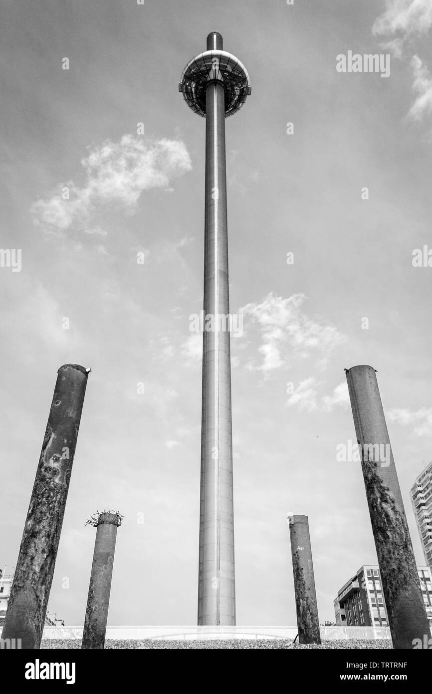 Photo of tower British Airways i360 in Brighton in England at noon. Stock Photo