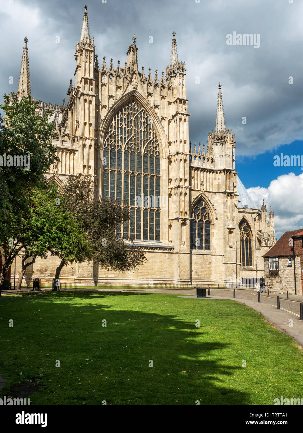 The restored East Front of York Minster from College Green City of York Yorkshire England Stock