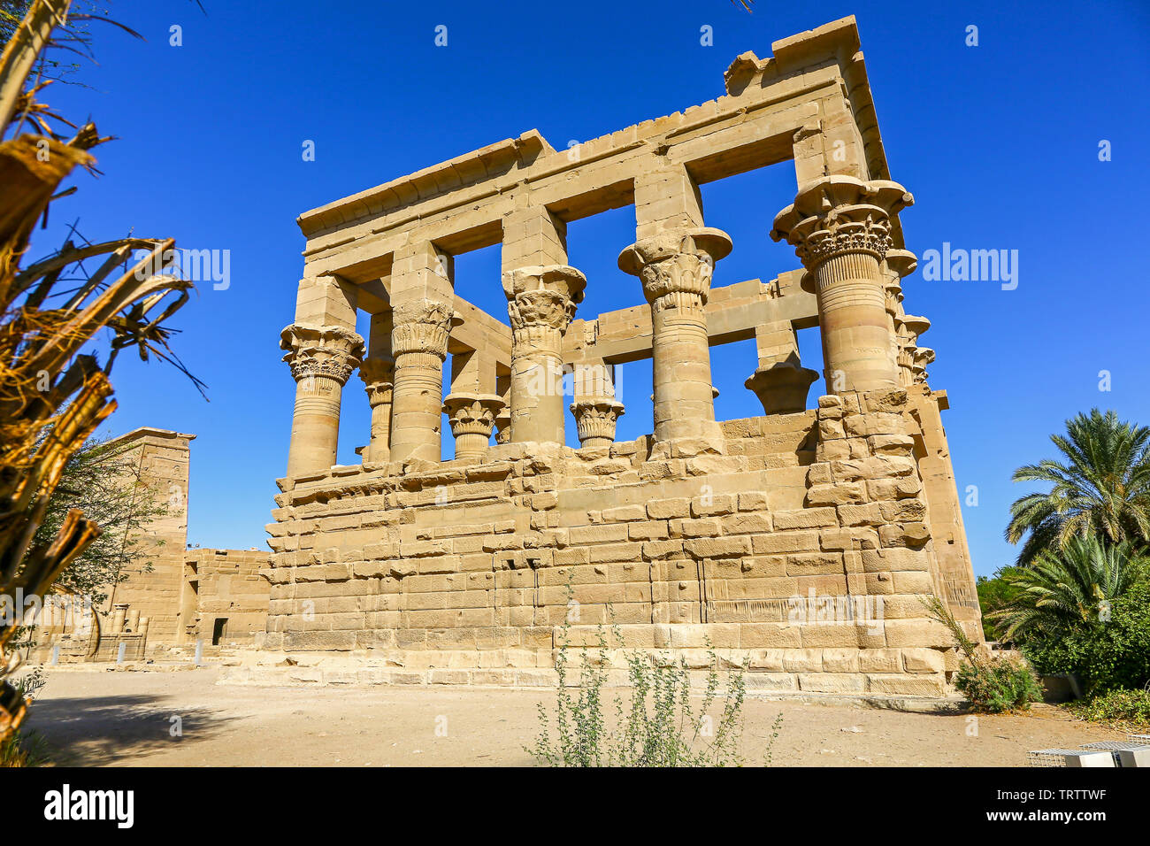 Kiosk of Trajan at the Temple of Philae, an Egyptian temple complex on Agilkia Island in the reservoir of the Aswan Low Dam, Lake Nasser, Egypt Stock Photo