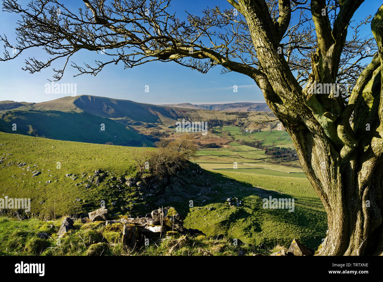 UK,Derbyshire,Peak District,Mam Tor viewed from above Cave Dale Stock Photo
