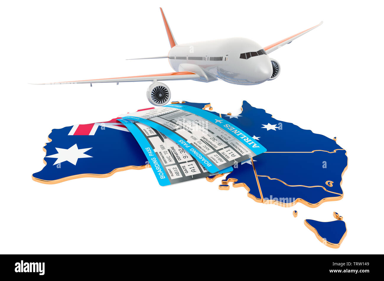Flights to Australia concept. 3D rendering isolated on white background Stock Photo