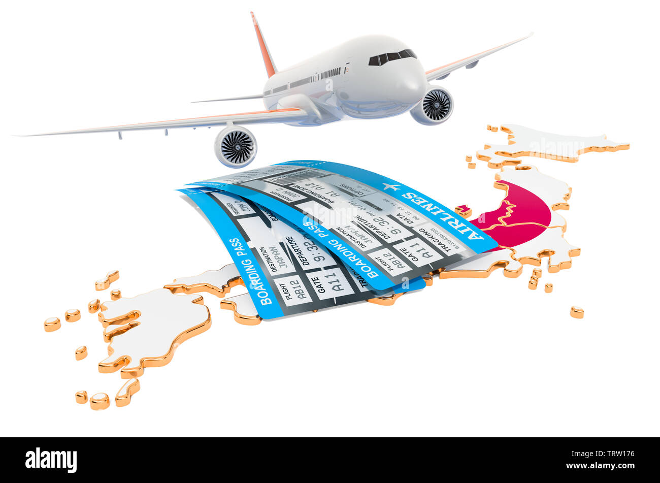 Flights to Japan concept. 3D rendering isolated on white background